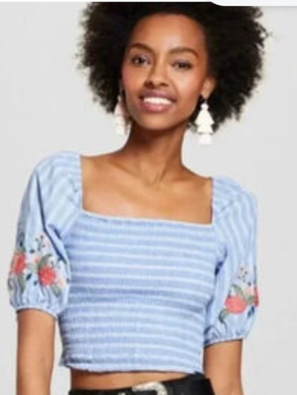 Xhilaration Light Blue Smocked Top - M